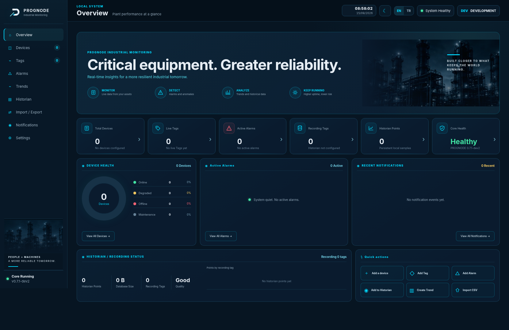 PROGNODE local system dashboard